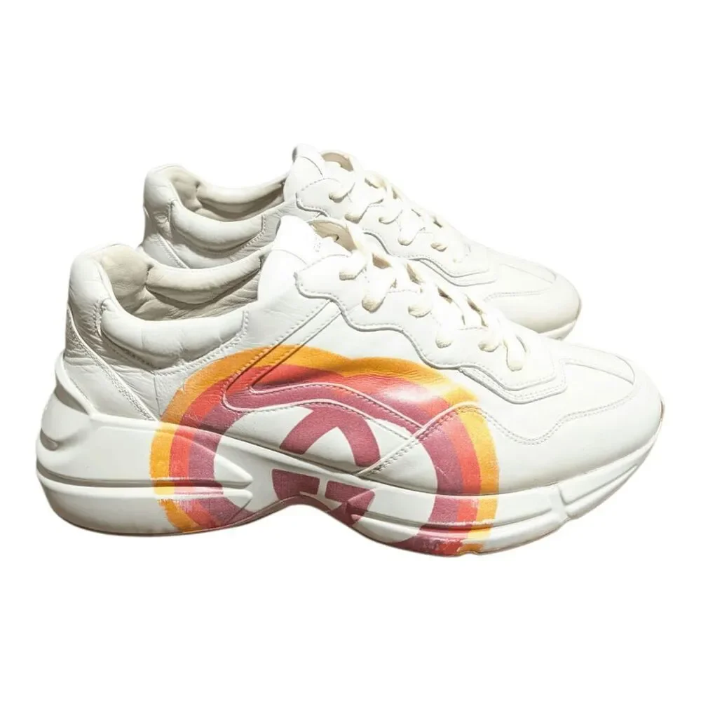 GUCCI Calfskin Interlocking G Heart Rhyton Sneakers Size 8